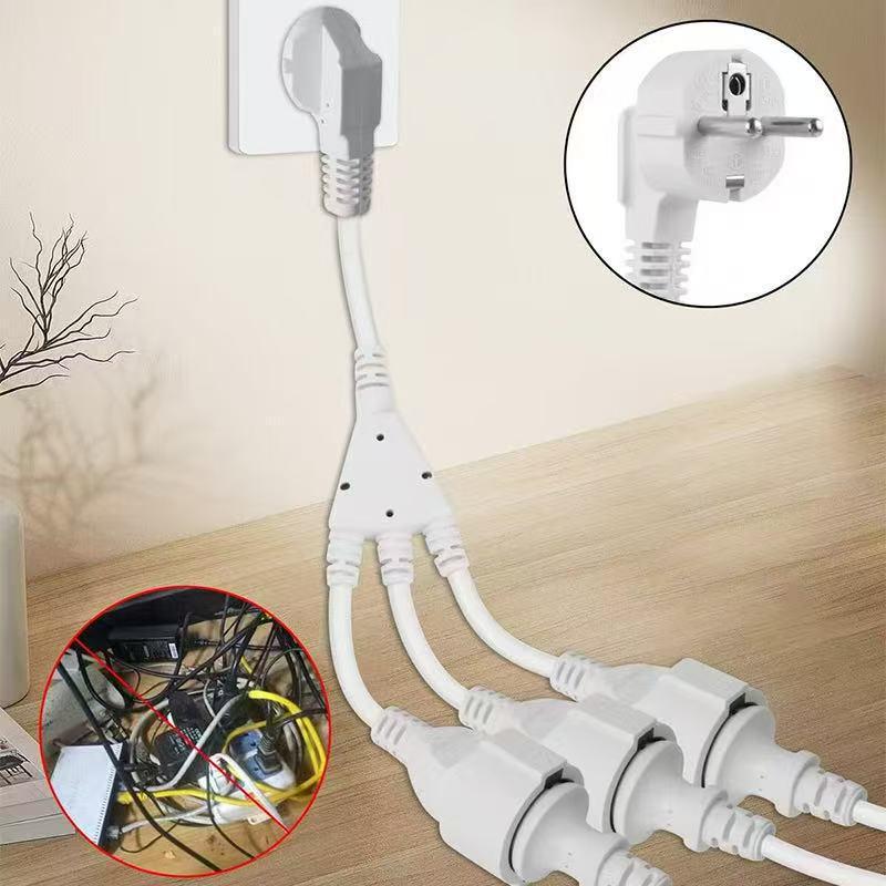 European Plug 3x1.5mm² One-to-Three Power Extension Cord with Protective Connector, 0.34m