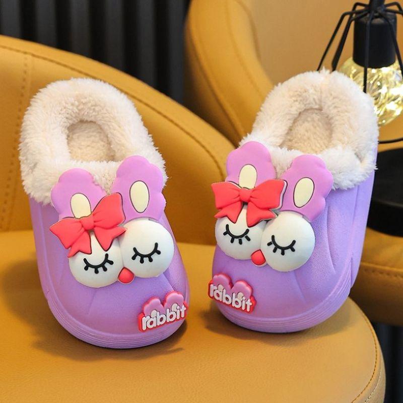 Detachable Girls' Cotton Slippers Children's Boys' Baby Autumn and Winter Fleece-Lined Warm Non-Slip Waterproof Princess Fur Slippers