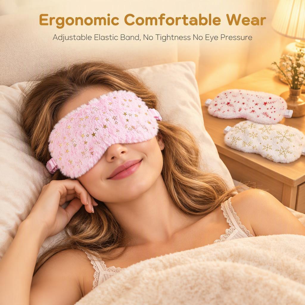 Cute Star Plush Sleep Eye Mask, Embroidered Fluffy Light Blocking Portable Eye Cover for Girls Nap Travel