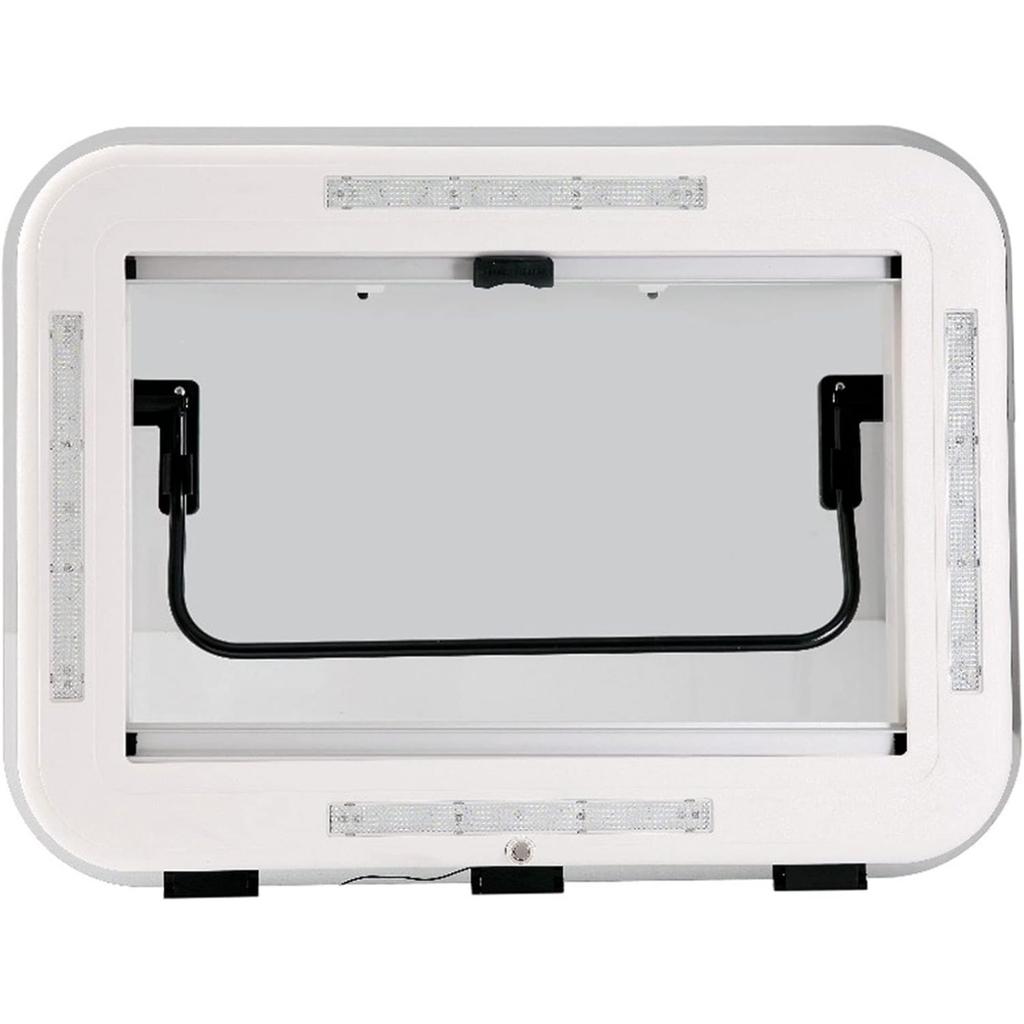 700x500mm RV Roof Vent With LED Light, 70° Opening, White - Skylight Parts with Insect Screen & Sunshade for Campers & Trailers