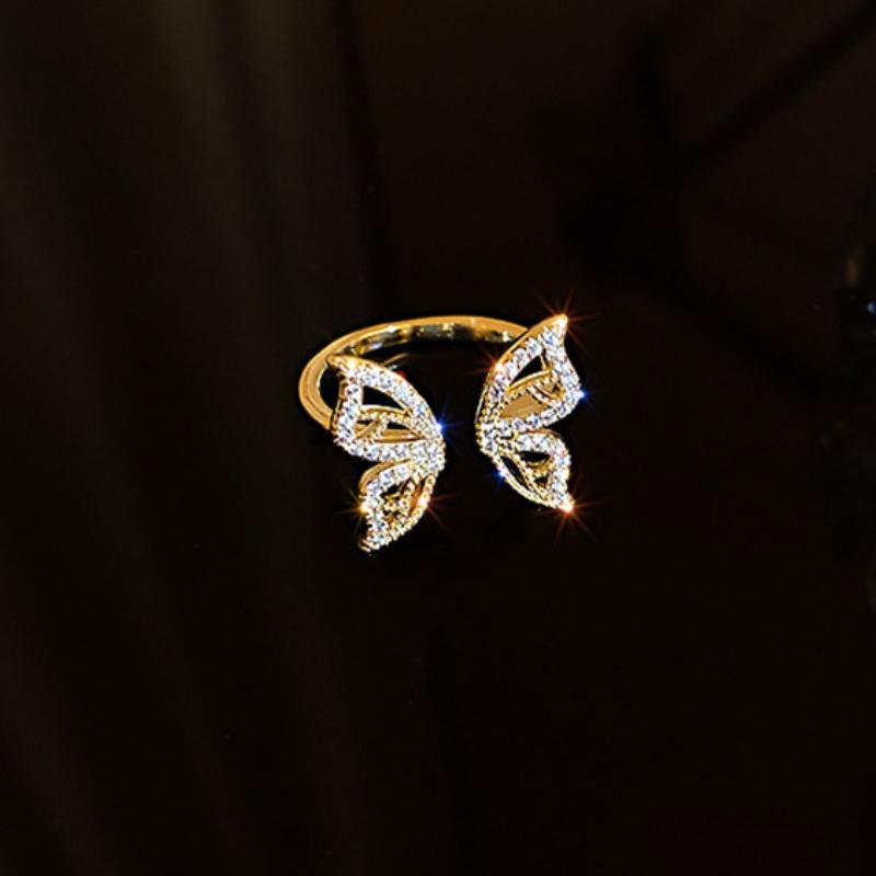 

Korea Fashion Butterfly Micro-inset Zircon Open Ring for Women Design Sense Adjustable Rings Sparkle Lovers Zircon Gift