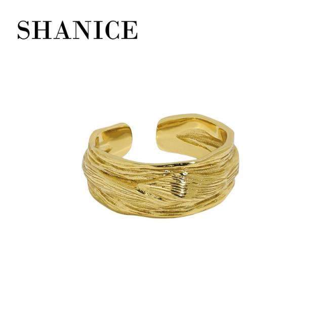 S925 Sterling Silver Opening Ring  Irregular Texture Jewelry Simple Fashion Women Open Adjustable Ring