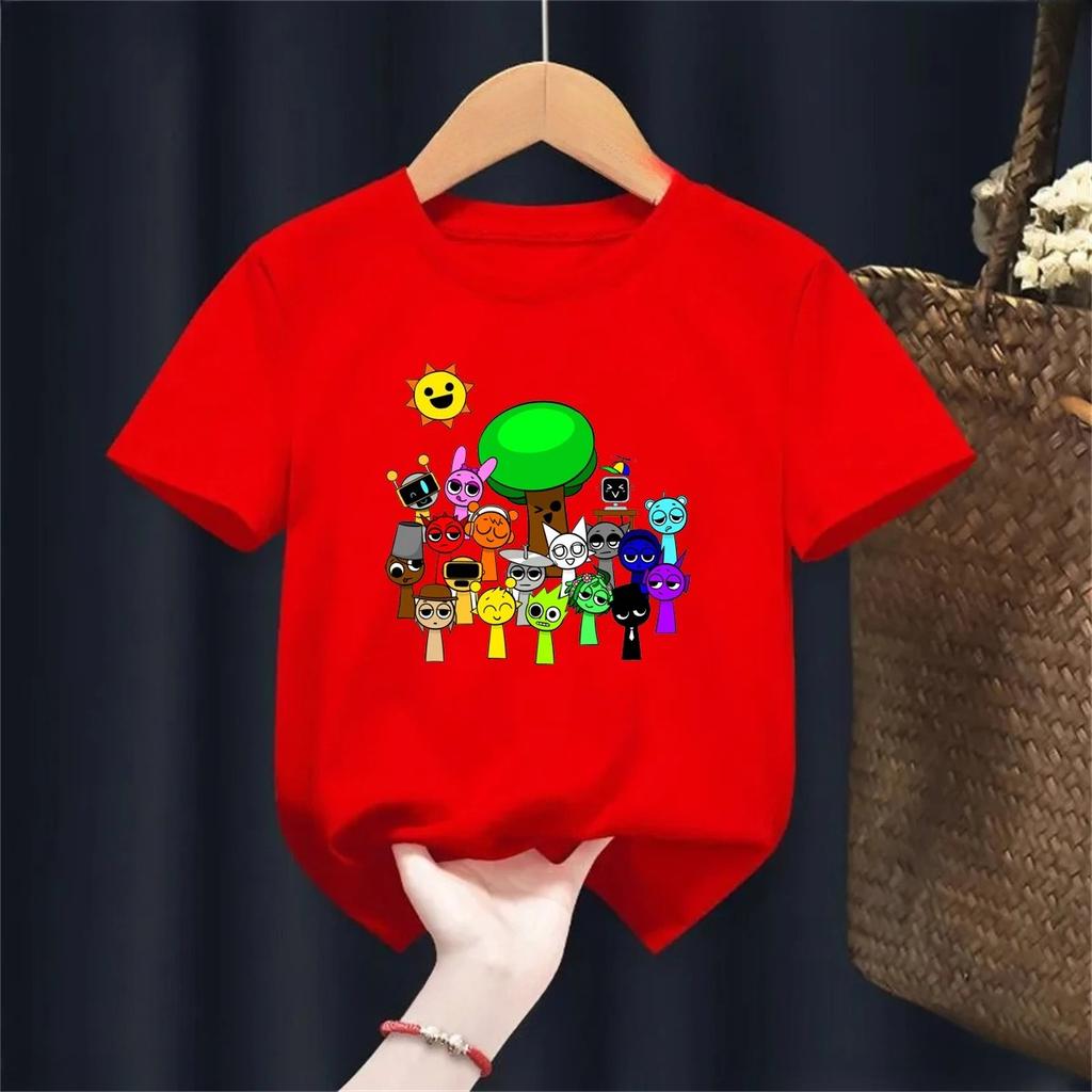 Cartoon Sprunki Cartoon Printed Summer Childrens Clothing Childrens Birthday Digital Gift Short Sleeve Top