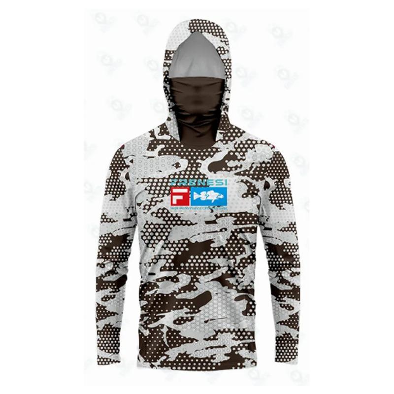 Long Sleeve Fishing Shirts Men Sun Protection Hoodie Mask All-in-one Fishing Clothing Pesca Hunting Camping Angling T-shirt New
