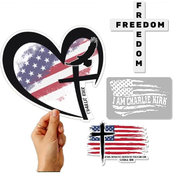 Charlie Kirk Stickers Pack 4pcs Patriotic Freedom Stickers Waterproof Uv Resistant Charlie Kirk Decal Freedom Flag Sticker Set for Laptop Car Bumper