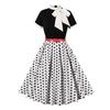 Women's Fashionable Retro Hepburn-Print Floral Polka Dot Bow Dress For Summer