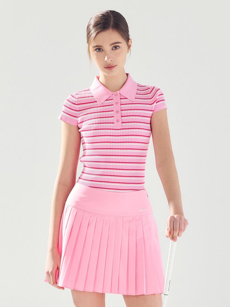LORDLOAR Striped Slim Collar Knit Pink