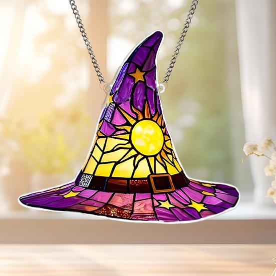 Halloween Witch Hat Hanging Decoration Stained Glass 2D Flat Acrylic