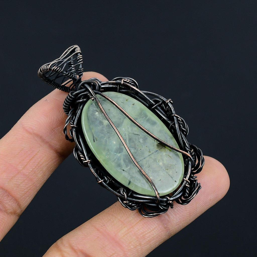 Prehnite Jewelry, 999 Copper Wire Wrapped Pendant Handmade Gemstone Jewelry, Gifts For Wife Brand New Pendant