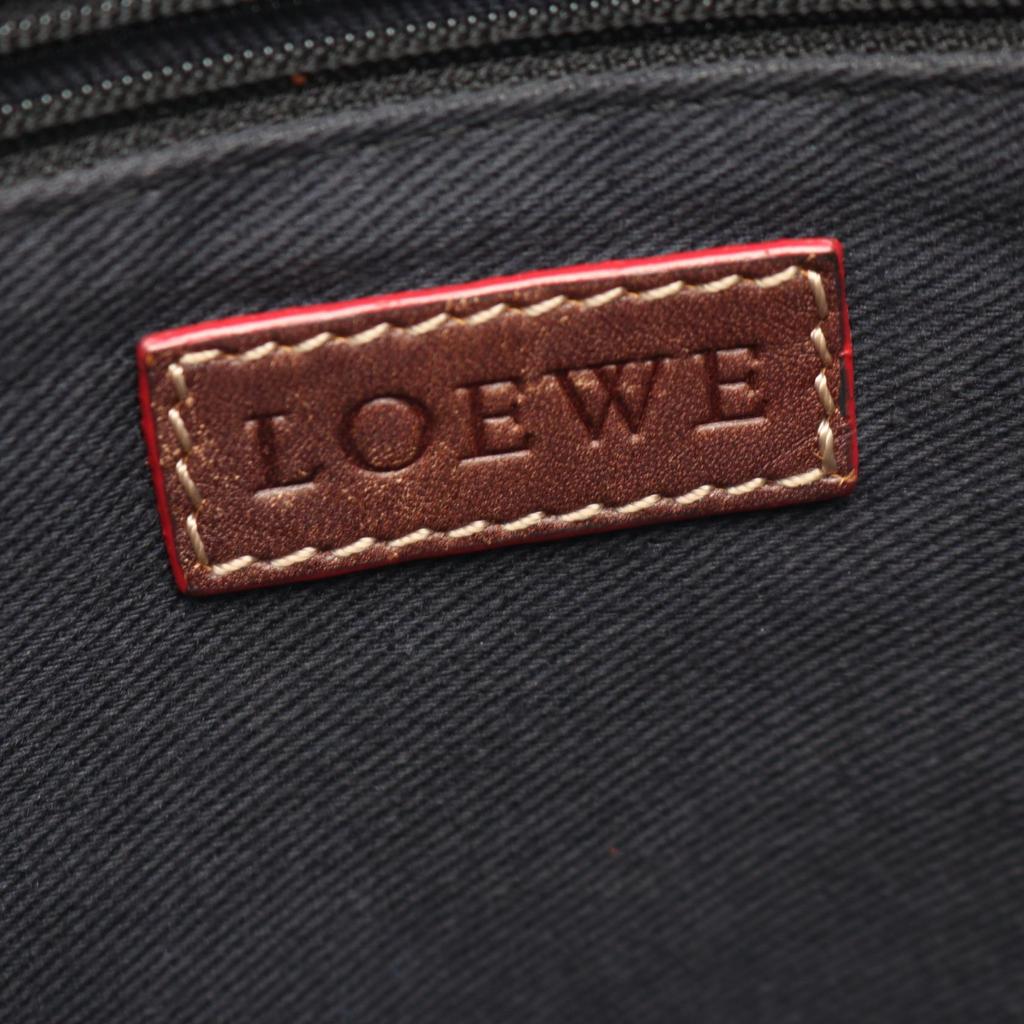Used LOEWE anagram Tote Bag canvas leather Black Brown Used Women