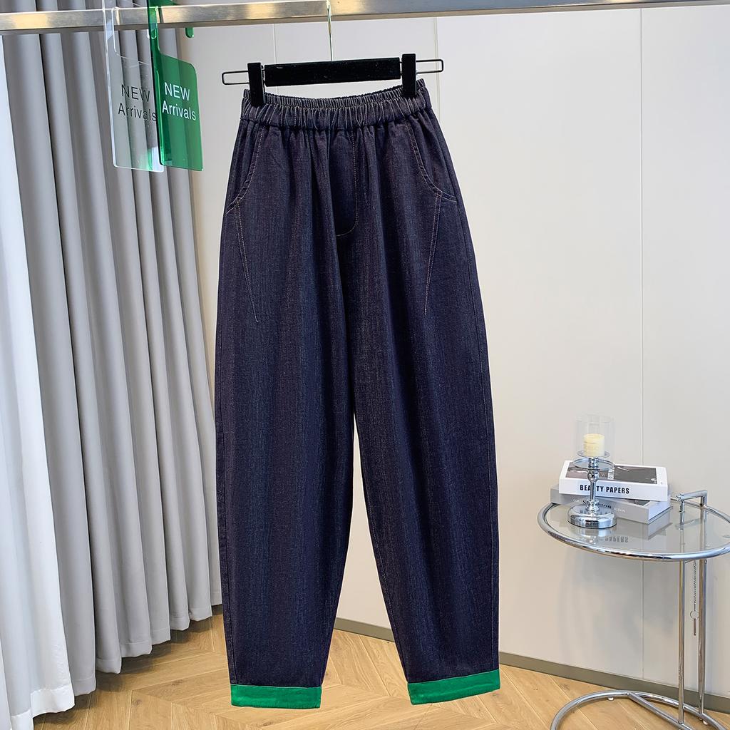 DIMANAF 2025 Plus Size Jeans Long Harem Pants Women Casual Basic Trousers 5XL High Waist Elastic
