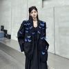 Niche Design Shiny Detachable Butterfly Black Blazer for Women Spring Autumn Loose Padded Shoulder Casual Suit Outerwear
