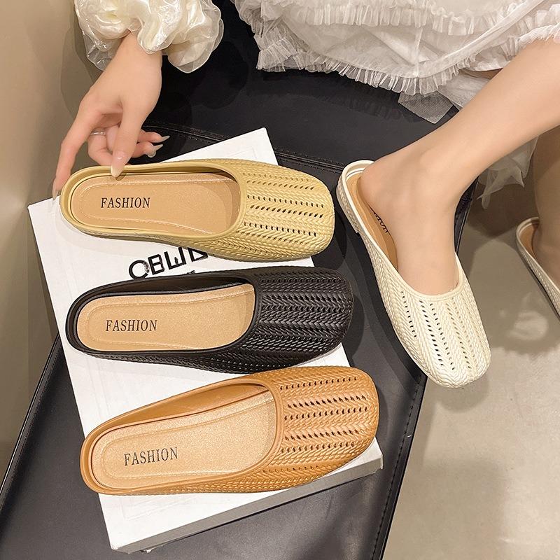 New Bag Head Half Slippers Women's Summer Wear Lazy One Pedal Hollow Non-slip Soft Bottom Cool Slippers