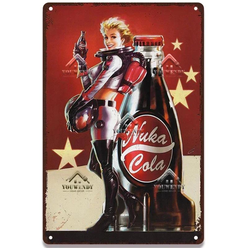 Nuka Cola Drink Posters Metal Sign - Ultimate Wall Decor for Pub Gaming Vibes, Retro Game-Themed Metal Art