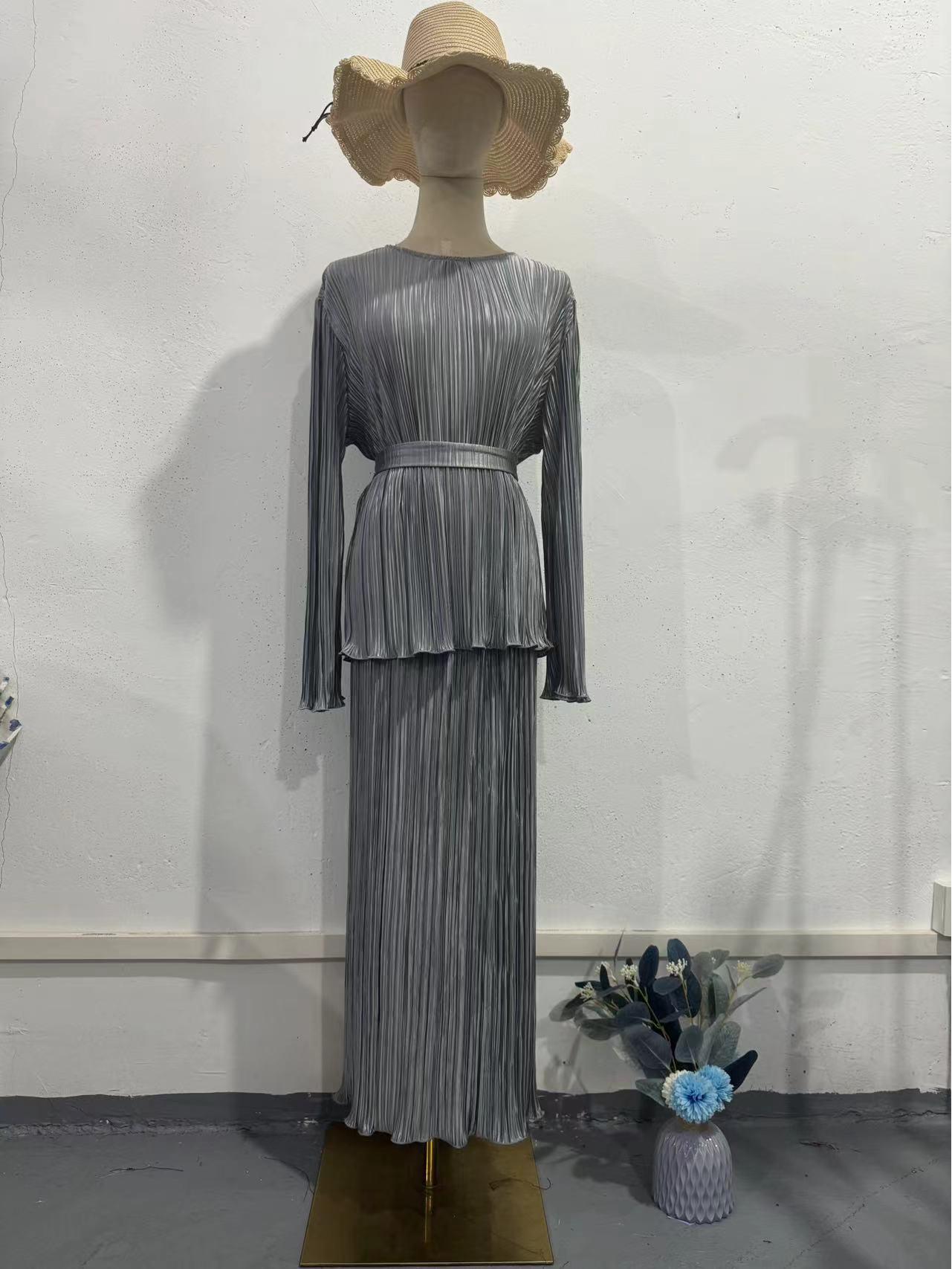 Женский корректирующий шелковистый топ с драпировкой и облегающая юбка, комплект M серый