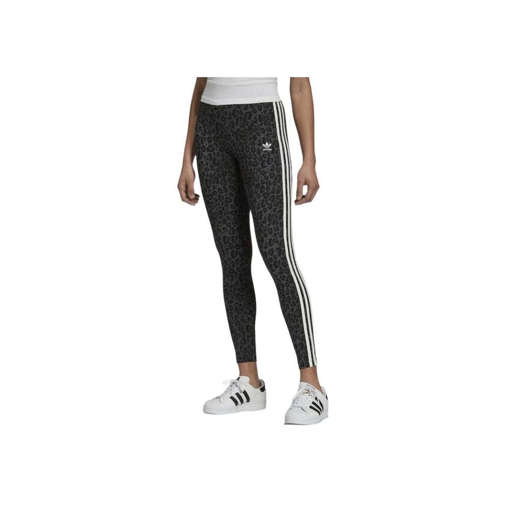 Adidas Originals Leopard Print Elastic Slim Fit Casual Retro Sports Tights Women Tights Black HB4769