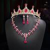 Retro Rhinestone Crown Headwear Three Piece Set Fashionable and Super Shiny Bride Headwear Set  Birthday Crown Necklace for Women