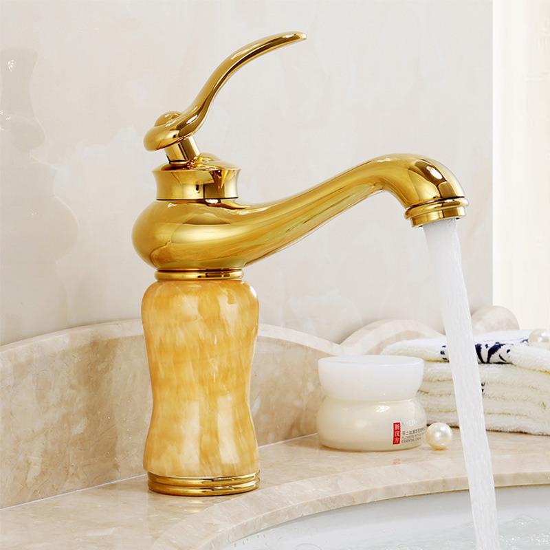 Gold Bathroom Faucet Brass and Jade Faucet Bathroom Basin Faucet Sink Mixer Tap Gold Sink Faucet Bath Basin Sink Faucet
