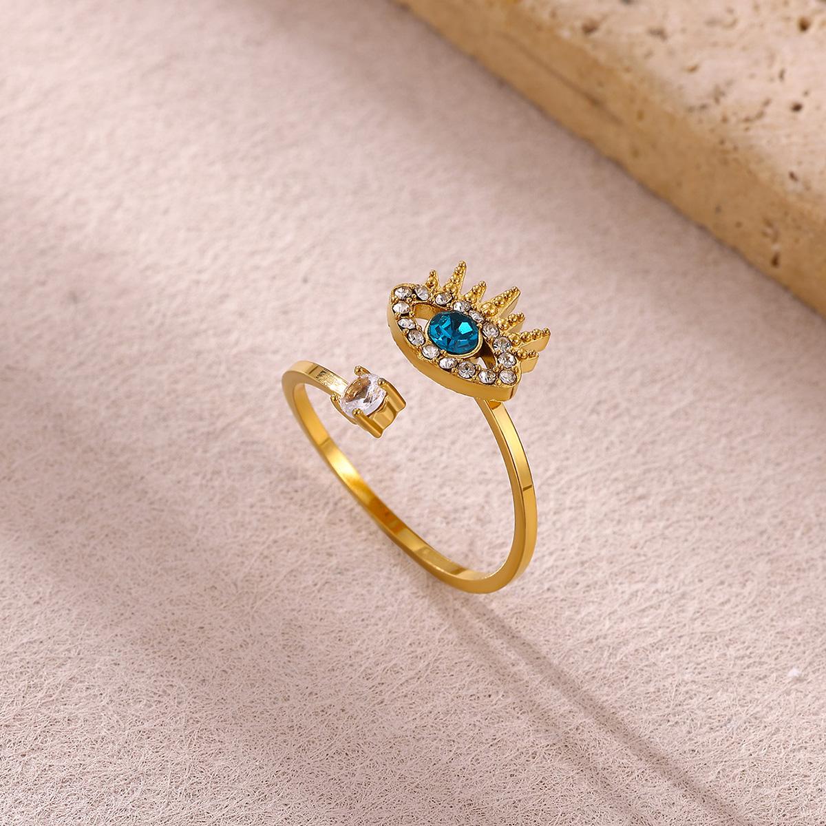 

Punk Zirconia Eyes Anillos For Women Personalized Gold Color Lucky Eye Rings Stainless Steel Waterproof Adjust Ring Jewelry Gift