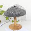Autumn and winter solid color wool beret women's pearl mesh bud hat small fragrance British retro painter hat tide