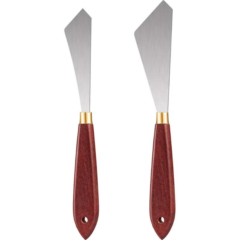 2 Adet Boyama Bıçağı Seti Boyama Karıştırma Kazıyıcı Paslanmaz Çelik Palet Bıçağı Ahşap Saplı Boyama Sanatı Spatulası painting