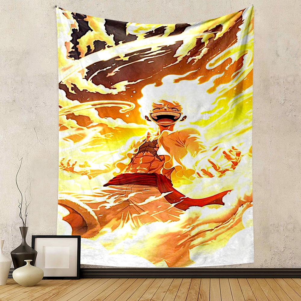 Fiery Warrior with Radiant Energy Burst Patterned tapestry home decor, suitable for bedroom and living room, gift