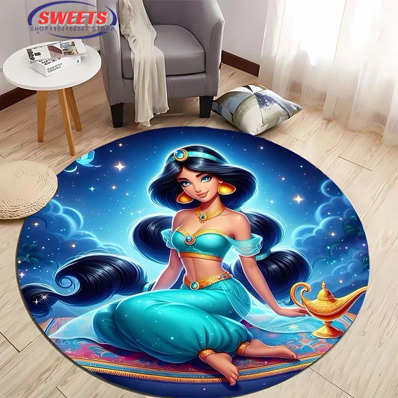 3D HD Princess Aladdin Cartoon Round Carpet, Living Room Bedroom Children's Room Comfort Rug, Non-Slip Durable Mat, Nice Gift