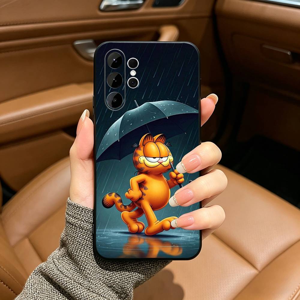 G-Garfield-Classic Cartoon Soft Silicone Case for Samsung S25, S24, S21, S22, S23, S30, Ultra, S20, Plus, FE, Lite-Black