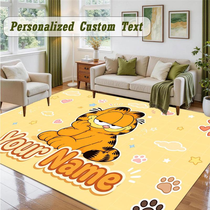 Crystal Velvet Square Rug Custom NameGarfield Pattern Non Slip Home Floor Decor Rug