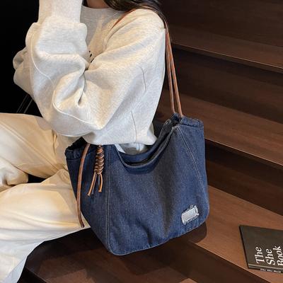 Korean Version Large Capacity Bag, New Fashionable Denim Single Shoulder Crossbody Bag, Casual Commuting Tote Bag