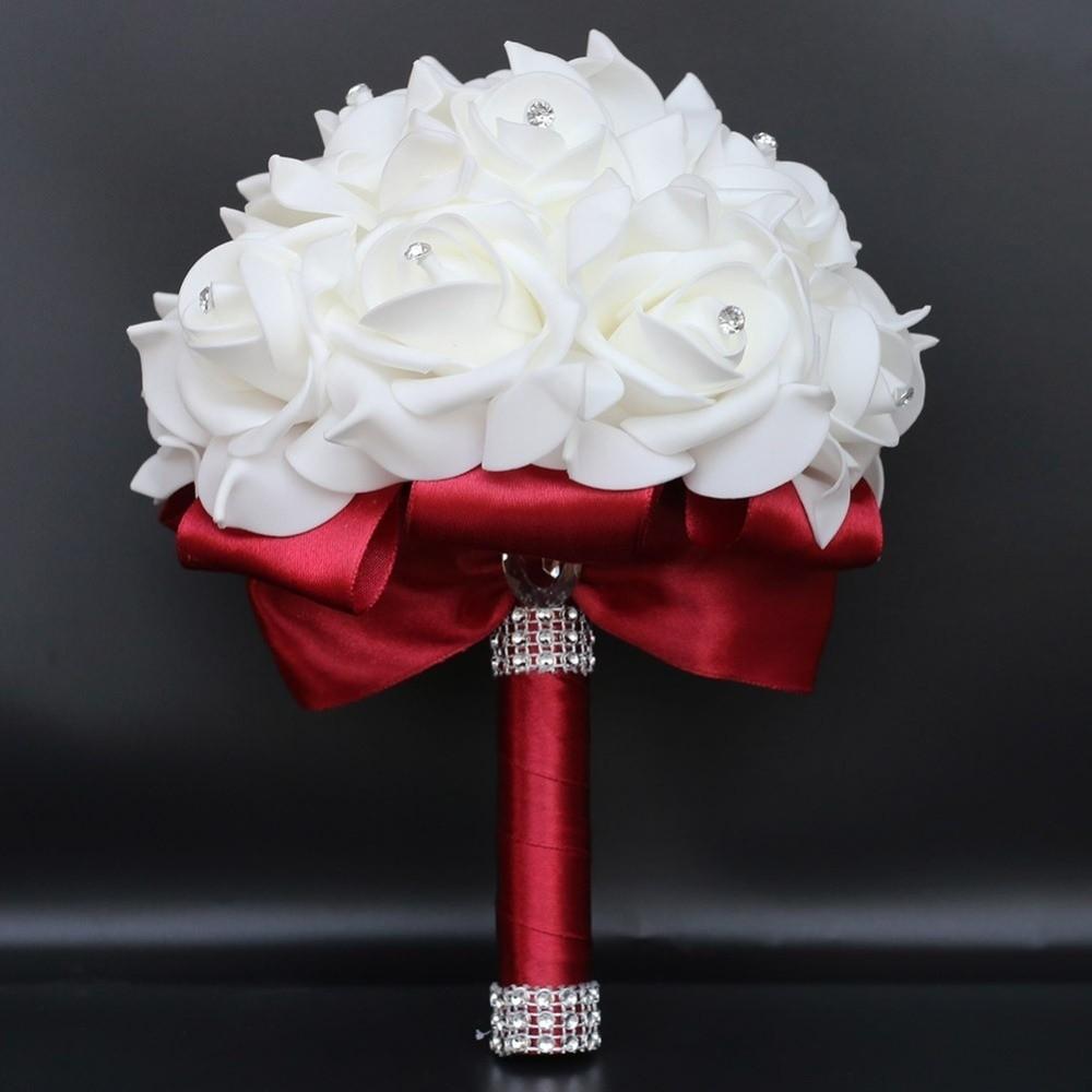 Satin Rose Flower Bouquet PE Flower Artificial Rose Flower Bridal Wedding Bouquet  Bridal Wedding
