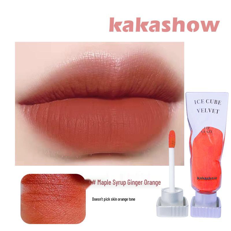 Kakashow Ice Cube Velvet Lip Glaze: Moisturizing Matte Lipstick, Non-Sticky, Long-Lasting Color Payoff.