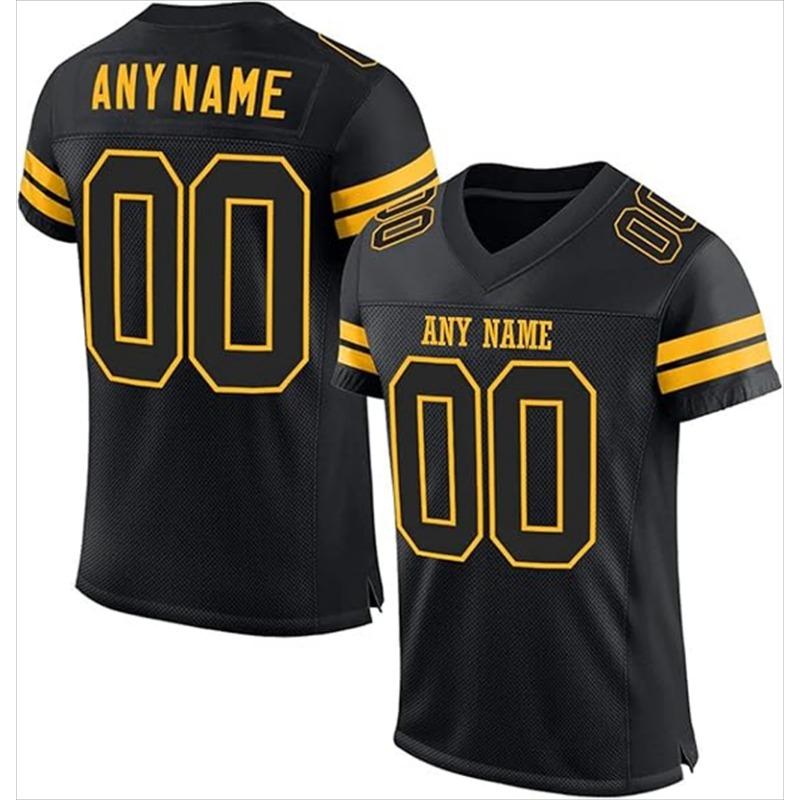 Maglia Personalizzata Gratuita Nome Numero Uomo Donna Striscia Oro Nero Scollo a V Manica Corta Sportiva Personalizzata Allenamento Calcio Magliette