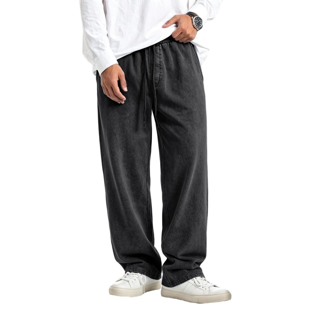 Men's Washed Knit Casual Pants Drawstring Waist Pockets Relaxed Fit Jogger Sweatpants for Everyday Wear