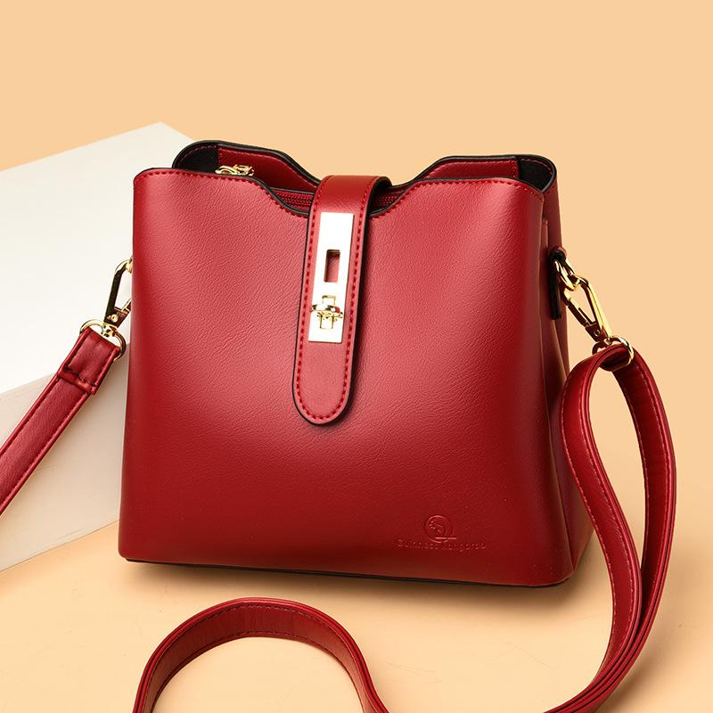 Buy Portable Bucket Bag 2021 New Trendy Lock Fashion Ladies Pu Diagonal