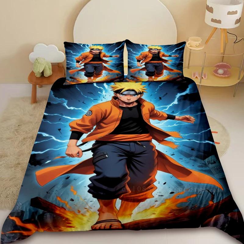 Children Kids Soft Duvet Cover Set Uchiha Sasuke Uzumaki Beding Set Narutos Comfortable Quilt Cover King Quen Young Girls Ten Young Boys for Bedrom