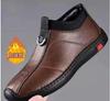 Leather Shoes Men's Autumn and Winter Velvet Warm Casual Men's Shoes Soft Sole Non-slip One Pedal Middle Old Dad Shoes