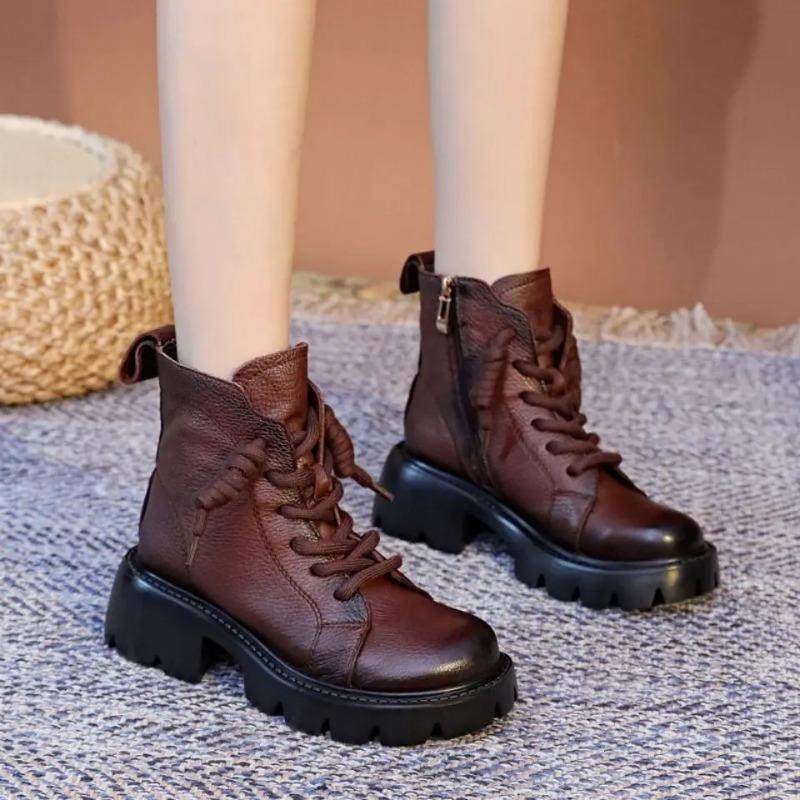 Booties Chunky Footwear Platform Fur Short Shoes for Women Biker Female Ankle Boots Combat Punk Style Trend 2025 Spring Fashion