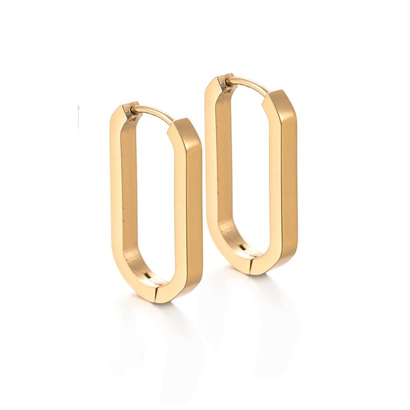 Gold Silver Color Black U-Shaped Stainless Steel Earrings Women Classic Simple Compact and Exquisite Hoop Earrings Daily Jewelry