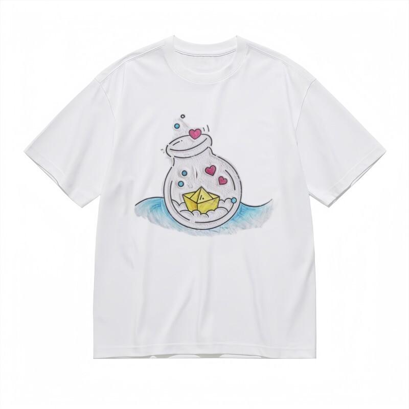 

Women s Breathable Classic T-Shirt Ocean Waves and Heart Dots Design Cotton Tee 4XL