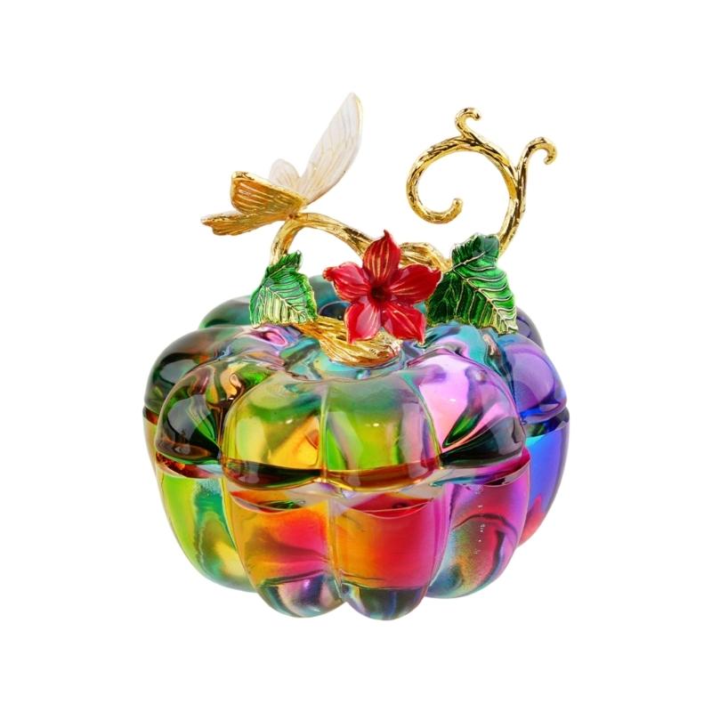 Decorative Glass Pumpkin Container with Removable Fitted Lid for Covered Small-Item Storage and Tabletop Display