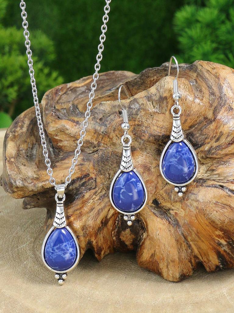 Bohemian Holiday Style Zircon Set Women's Water Droplet Stone Inlaid Classic Simple Earrings Short Necklace