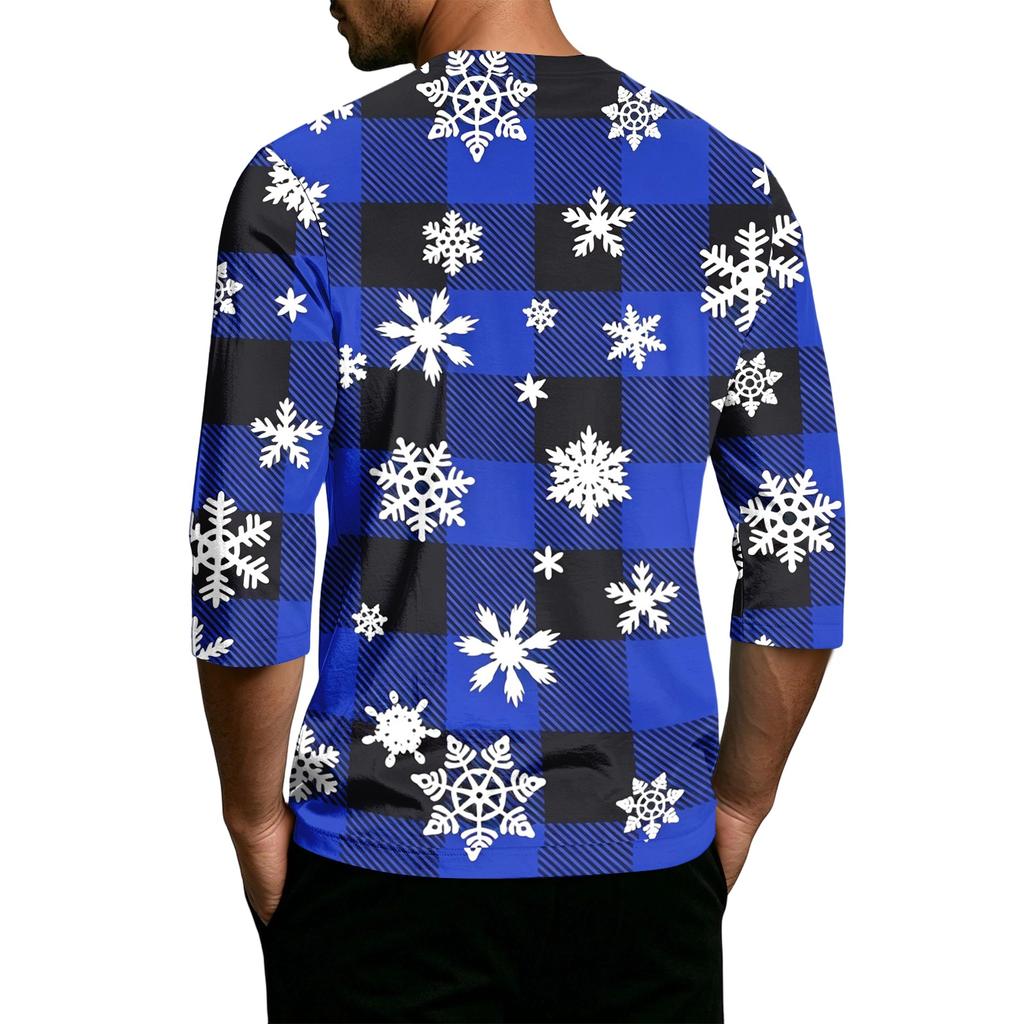 Men's Casual Christmas 3/4 Sleeve T-Shirt with Round Neck for Holiday Festive Wear