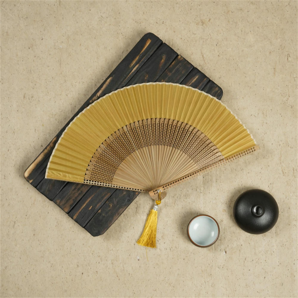

Chinese Bamboo Folding Fan Solid Color Handicraft Fans Elegant Handheld Fans Perform Props Wedding Party Home Decor
