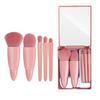 5-Piece Portable Makeup Brush Set with Mirror - Includes Eyeshadow, Powder, Blush, and Travel Brushes