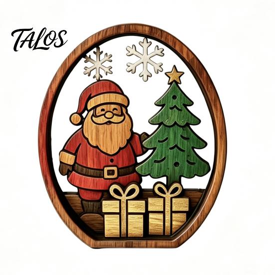 Boxwood Christmas Ornaments 3Pcs Santa Claus And Tree Ornaments, Wooden Oval Table Rustic Xmas Tabletop Decor Centerpiece, Solid Wood Desktop Ornament
