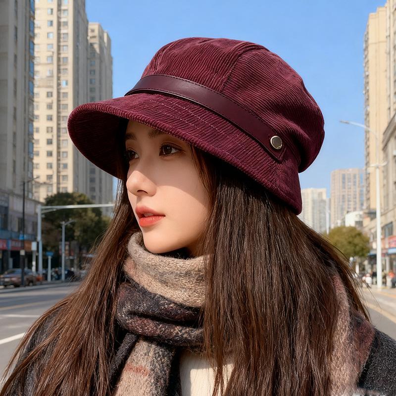 Autumn and Winter Corduroy Fisherman Hat Women's New One Hat Multi Wear Top Hat Casual Versatile Warm Beret Trend