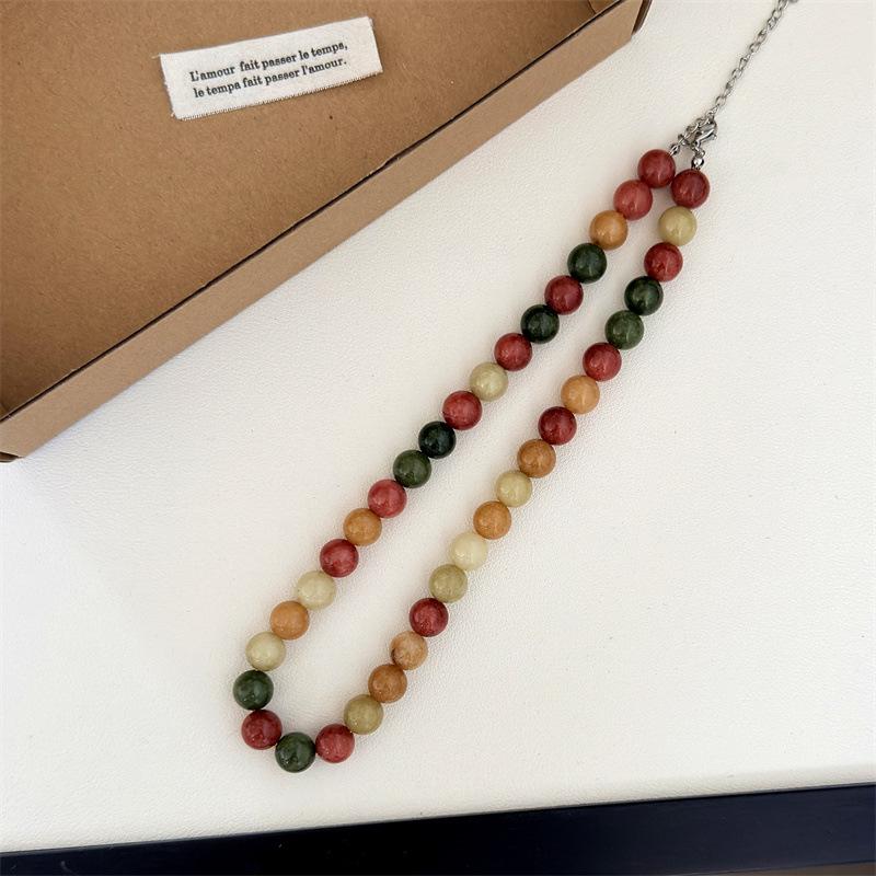 Retro Morandi Earth Tone Bead Necklace: Stylish, Durable, Perfect for Layering or Solo Wear