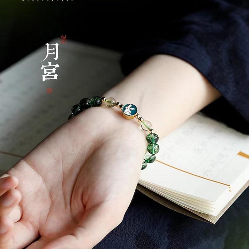 Recommended Brazilian Natural Green Phantom Quartz Bracelet Unique Vintage-style Treasure Bowl Yellow Crystal Bracelet for Women