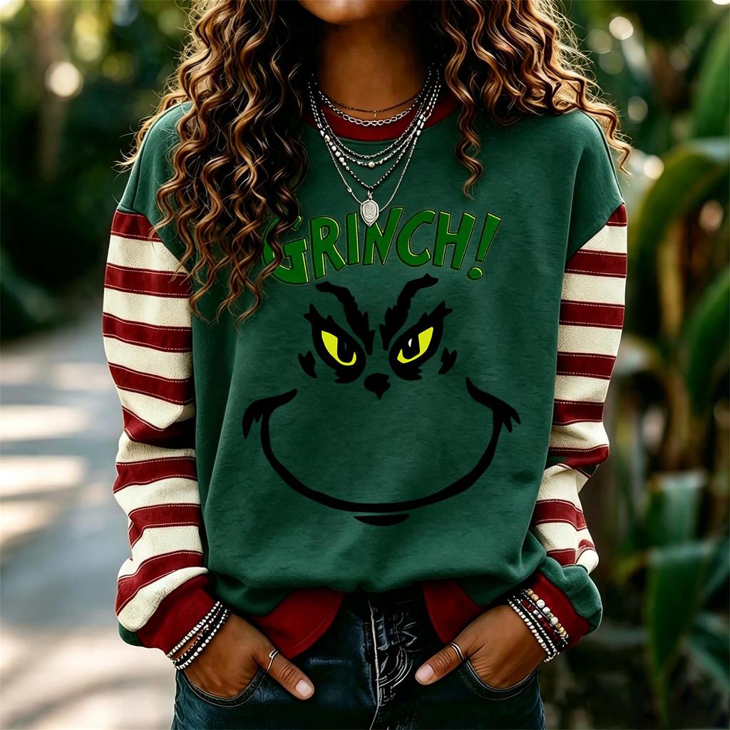 Women's Casual Christmas Print Long Sleeve Neck Pullover Sweatshirt for Holiday